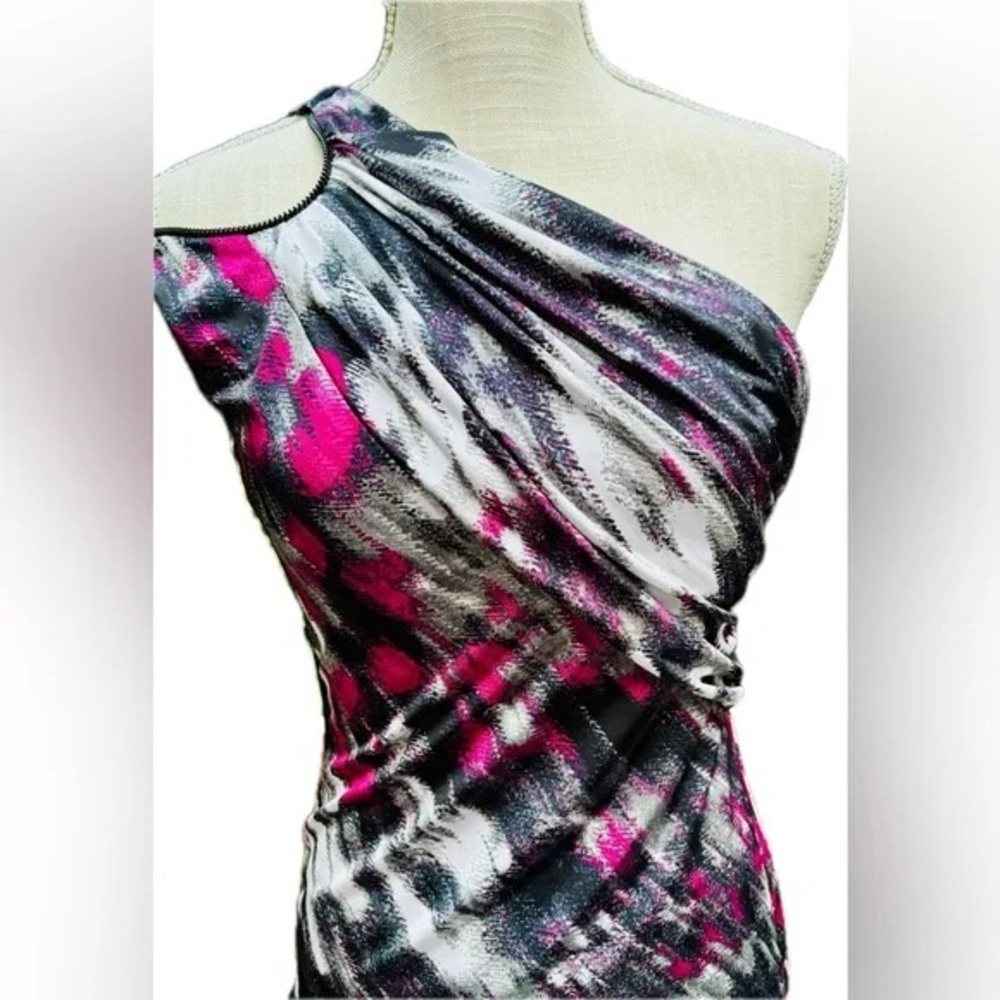 Bisou Bisou Pink and Black Patterned One Shoulder Top